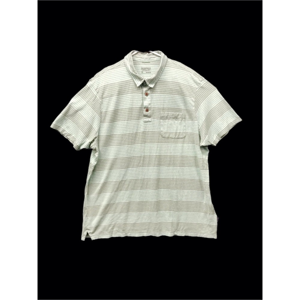 Patagonia Polo Shirt Men Pocket Green Collared Hemp/Organic Cotton Striped XL